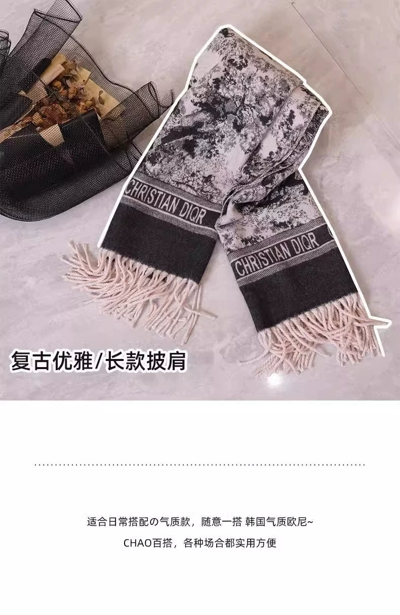 2025 Double-Sided Shawl Liu Yifei Same Style Long Tassel Scarf Korean Style Women's Thickened Ethnic Style Four-Season Scarf Wholesale