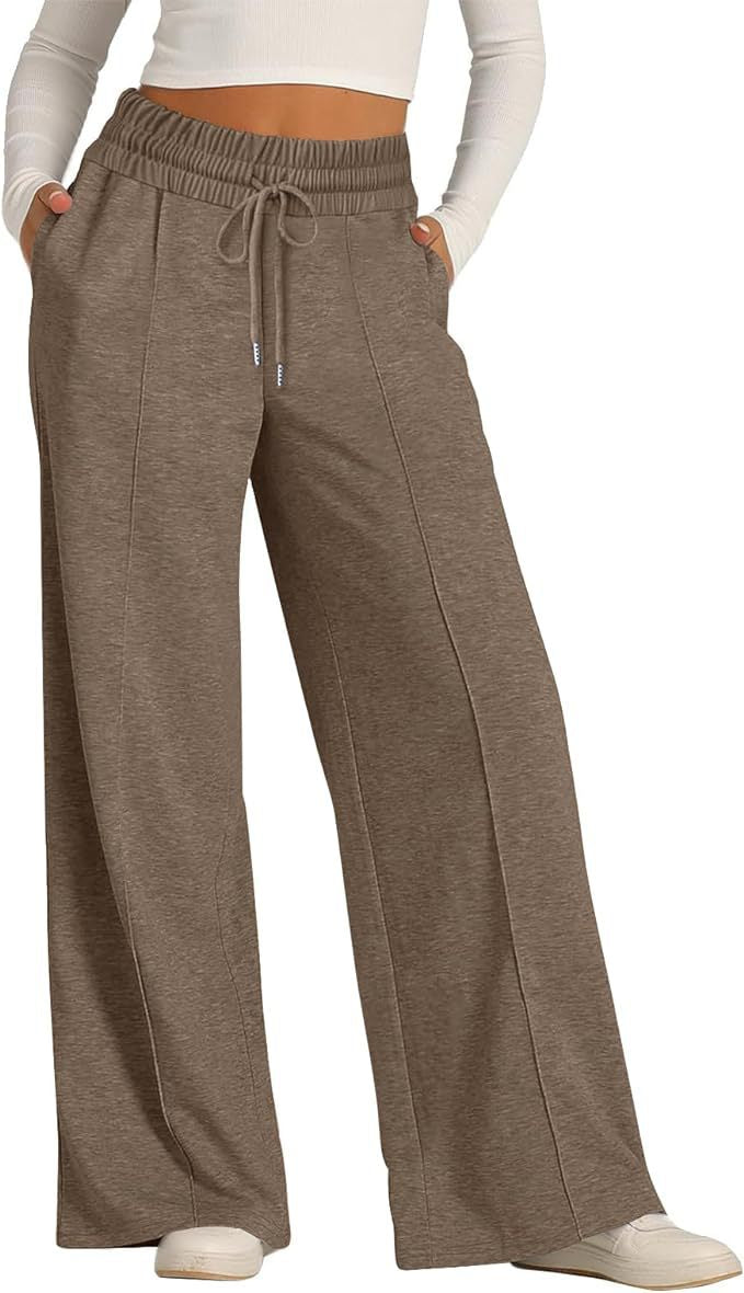 Cross-Border Export Amazon Temu2024 Spring and Summer European and American Style Pure Color Casual Wide-Leg Drawstring Elastic Waist Sweatpants