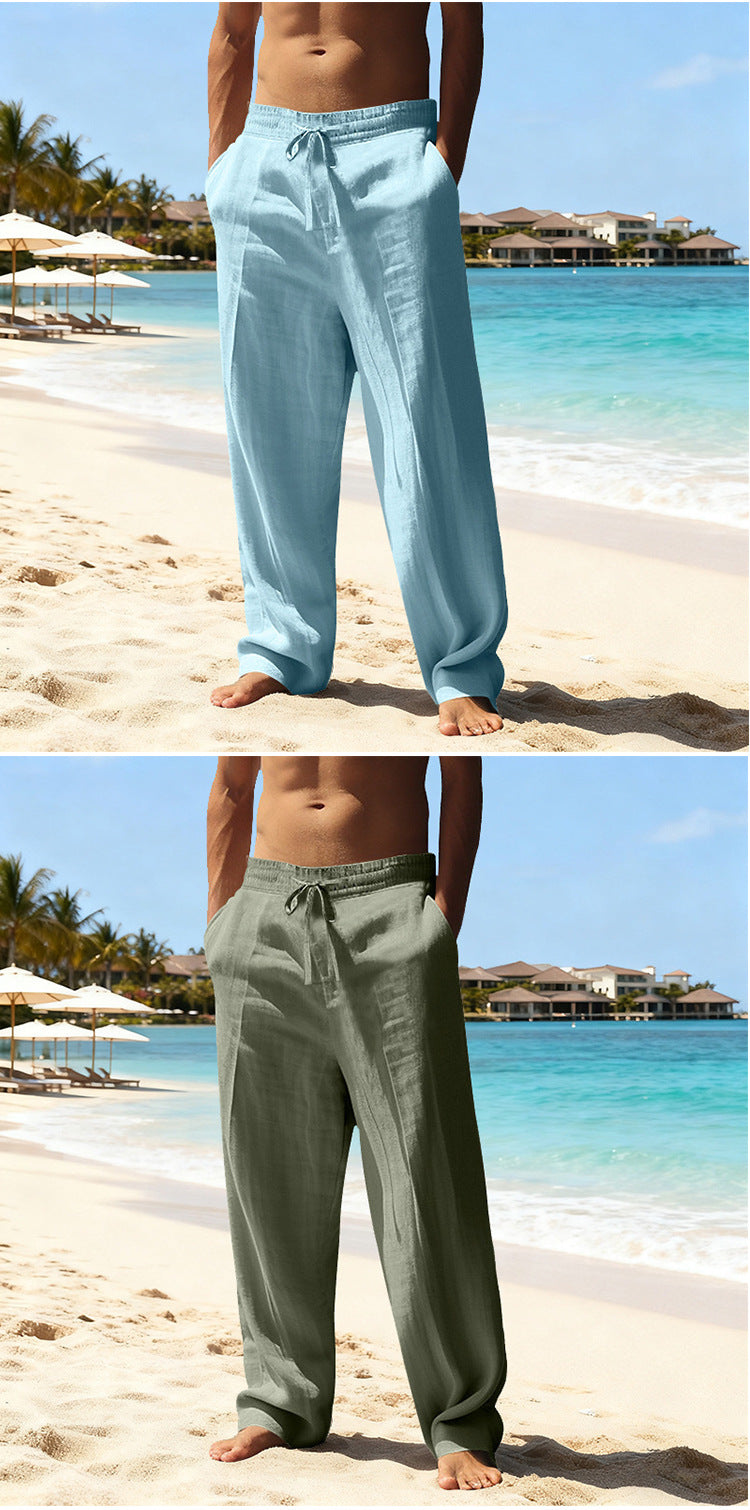 2024 Independent Station European and American Spring and Summer New Trendyy Men's Hip-Hop Breathable Linen Loose Casual Sports Pants