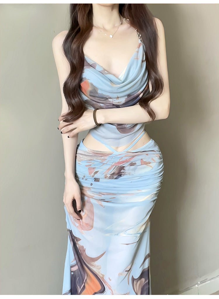 Hot Girl Bikini Swimsuit Female Three-Piece Seaside Vacation Long Skirt Small Breast Push-Up with Underwire Sexy Hot Spring Swimsuit