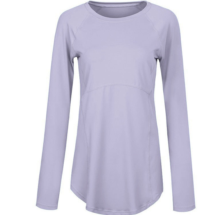 Spring and Summer Long Hip Covering Slimming Style Beautiful Back Breathable Yoga Suit Long Sleeve Running Fitness Sportswear T-shirt for Women