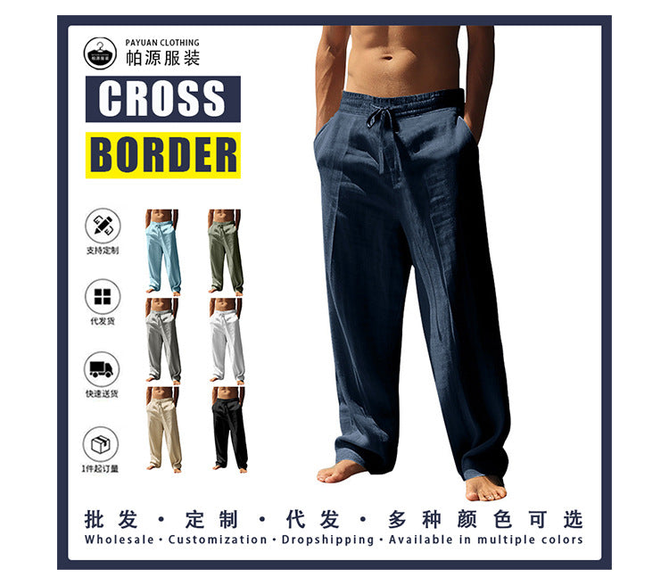 2024 Independent Station European and American Spring and Summer New Trendyy Men's Hip-Hop Breathable Linen Loose Casual Sports Pants