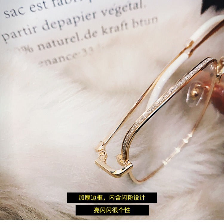 Anti-blue Light Myopia Glasses Women's Light Flat Glasses Metal Frame Internet Red Big Face Slimming Myopia Finished Glasses