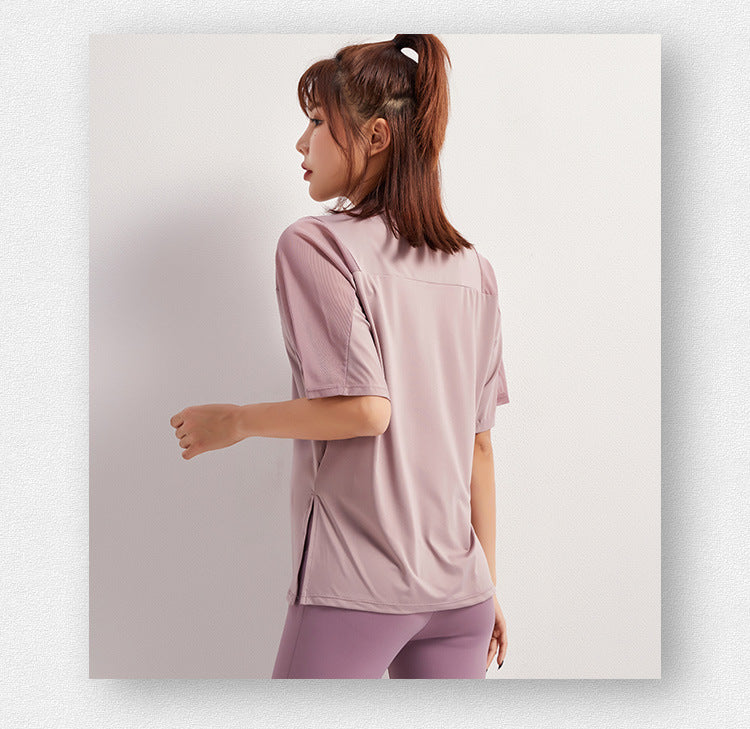 2025 Summer Yoga Top Loose Sports Short Sleeve Women's Quick-Drying Running Fitness Wear Top Breathable Exercise T-Shirt
