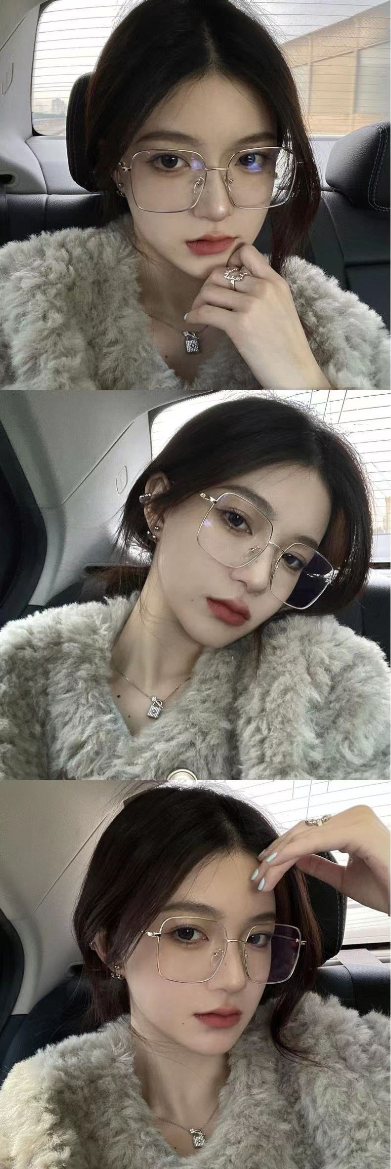 Anti-blue Light Myopia Glasses Women's Light Flat Glasses Metal Frame Internet Red Big Face Slimming Myopia Finished Glasses