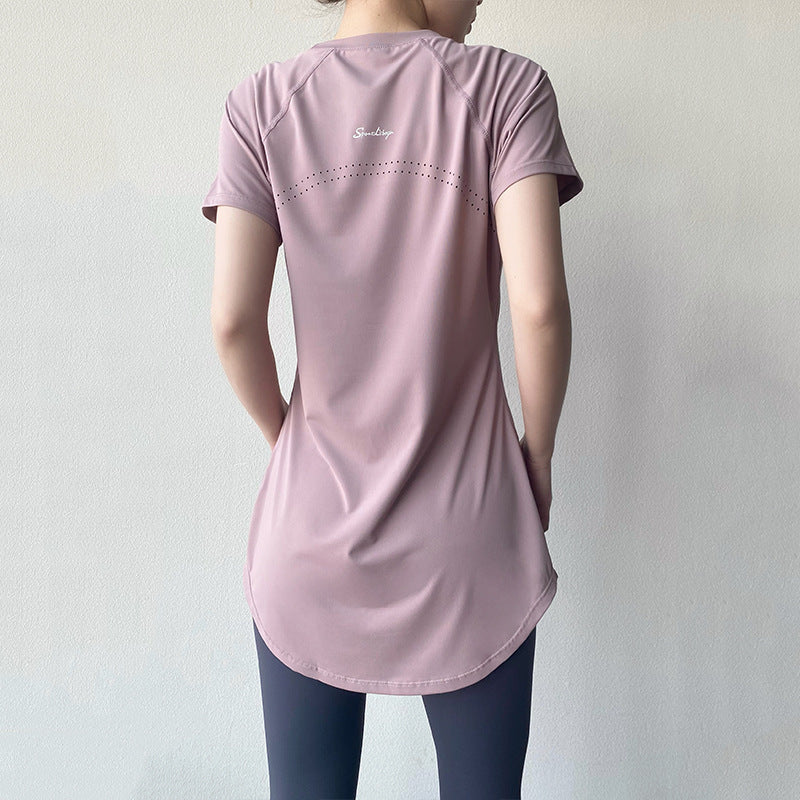 Yoga Clothing Short-sleeved Summer New Mid-length Hip Covering Slimming Quick-drying Top Breathable Fitness Sports T-shirt Women's Thin