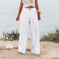 2026 Cross-Border Amazon European and American Summer Comfortable High-Waisted Long Pants with Buttons and Elastic Waist Wide-Leg Pants for Women Casual Straight-Leg Pants