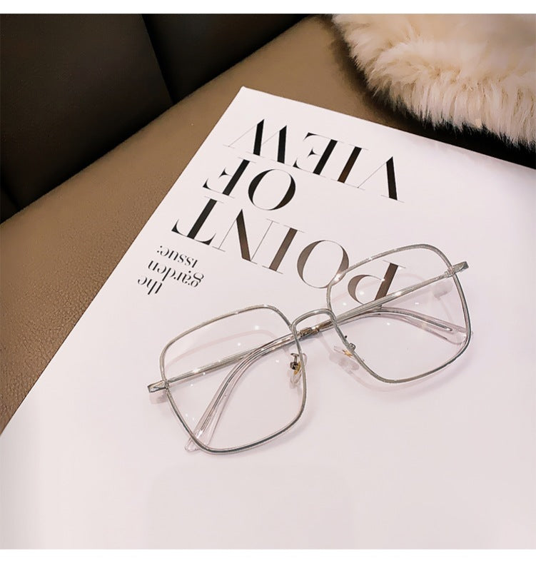 Anti-blue Light Myopia Glasses Women's Light Flat Glasses Metal Frame Internet Red Big Face Slimming Myopia Finished Glasses