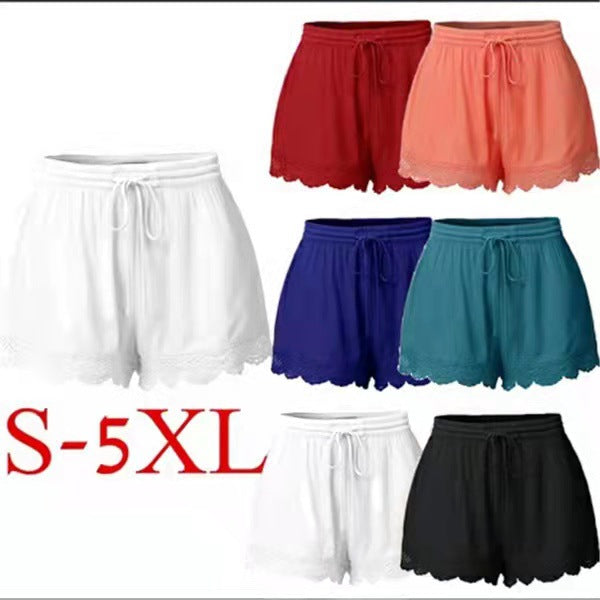 2026 Foreign Trade Amazon European and American Summer Solid Color Lace-Up Shorts Casual Pants for Women Large Quantity in Stock