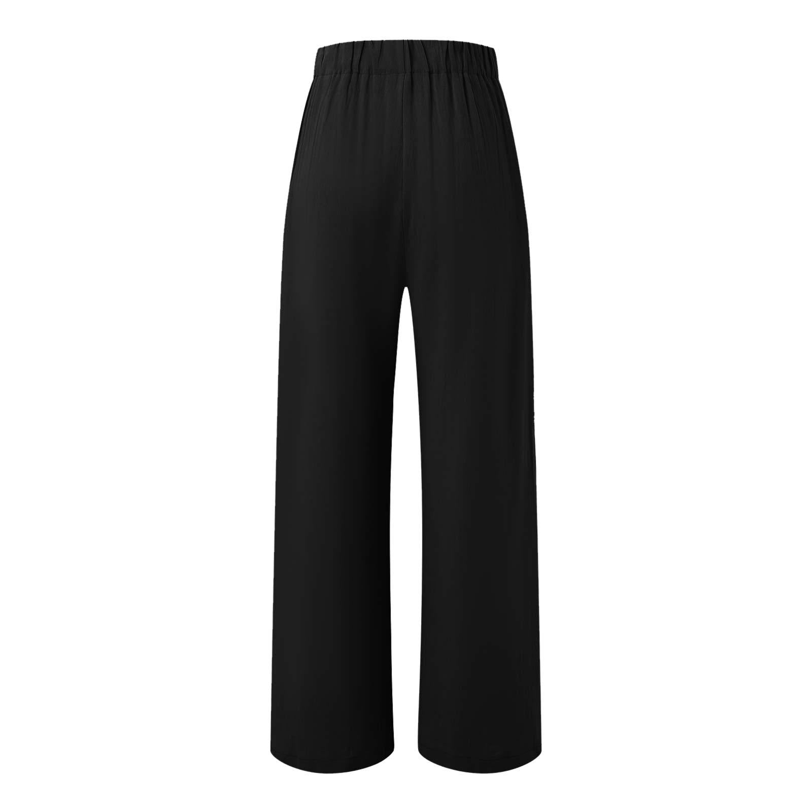 2026 Cross-Border Amazon European and American Summer Comfortable High-Waisted Long Pants with Buttons and Elastic Waist Wide-Leg Pants for Women Casual Straight-Leg Pants