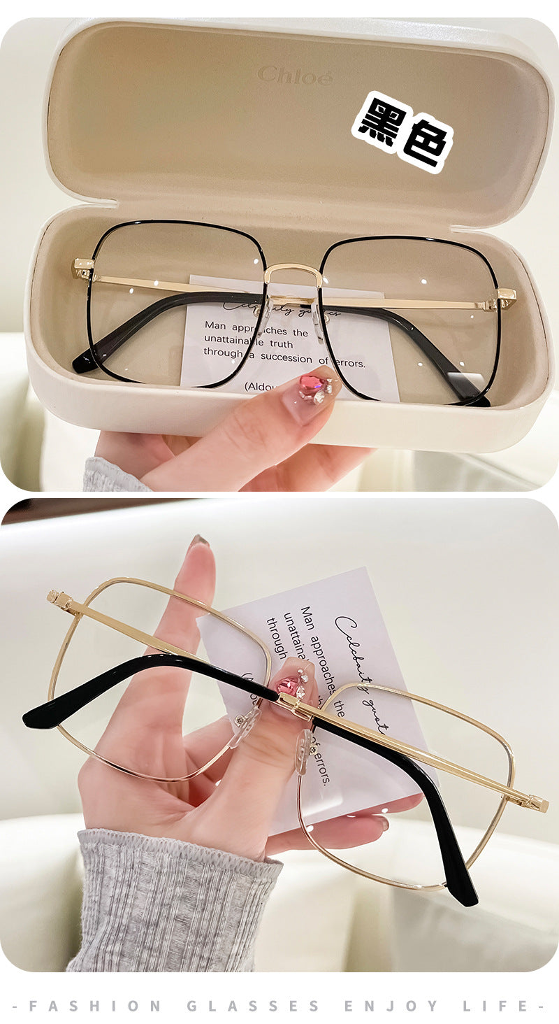 Anti-blue Light Myopia Glasses Women's Light Flat Glasses Metal Frame Internet Red Big Face Slimming Myopia Finished Glasses