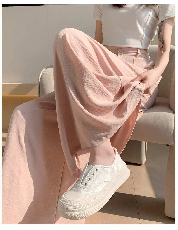 Real Shot of Textured Ice Silk Wide-Leg Pants for Women, New Summer Thin Pants for Small People, High-Waisted Casual Pants and Skirts