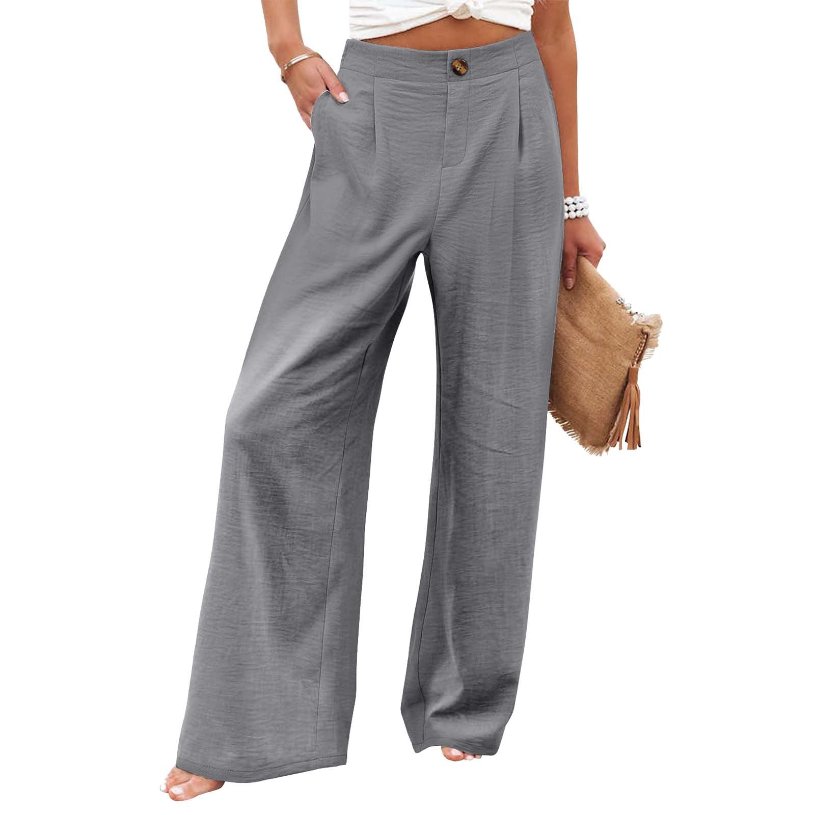 2026 Cross-Border Amazon European and American Summer Comfortable High-Waisted Long Pants with Buttons and Elastic Waist Wide-Leg Pants for Women Casual Straight-Leg Pants
