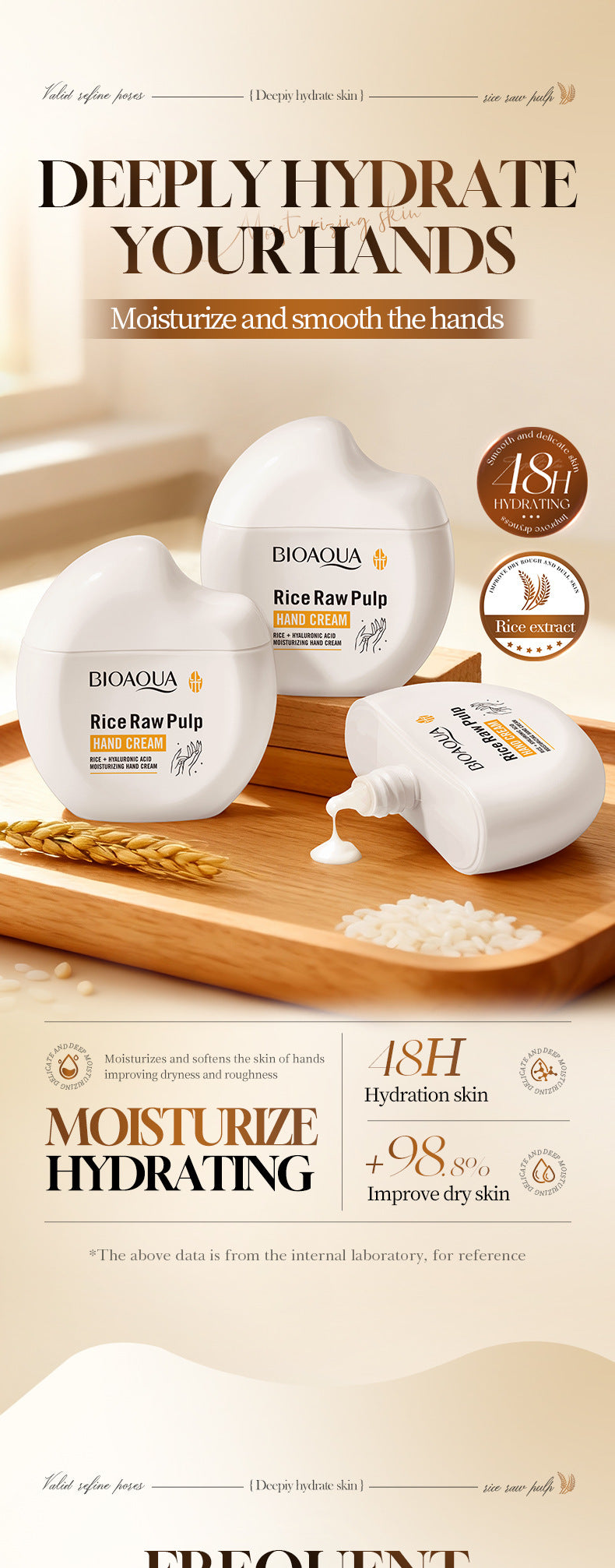 Travel Size Rice Extract Serum Hand Cream 60g - Deep Moisturizing Hand Cream for Dry Rough Hands, Hydrating & Smoothing Care