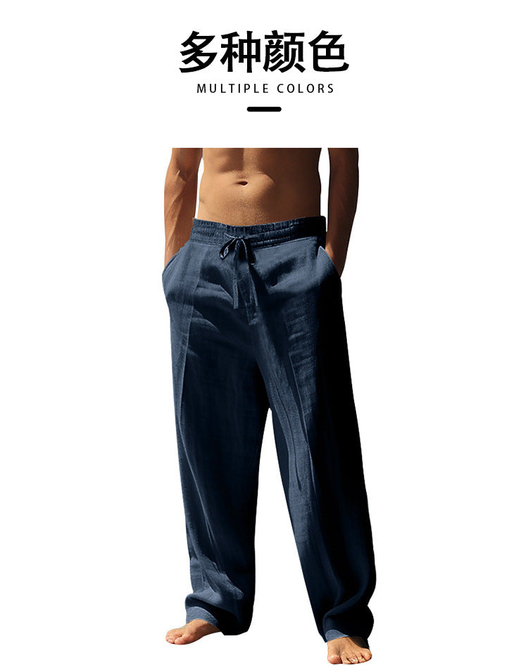 2024 Independent Station European and American Spring and Summer New Trendyy Men's Hip-Hop Breathable Linen Loose Casual Sports Pants