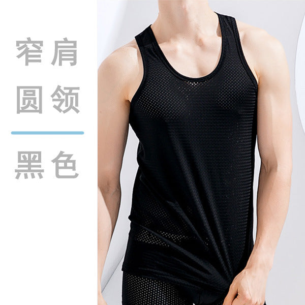 Men's Ice Silk Mesh Tank Top Sports Fitness Quick-Dry Sleeveless Shirt