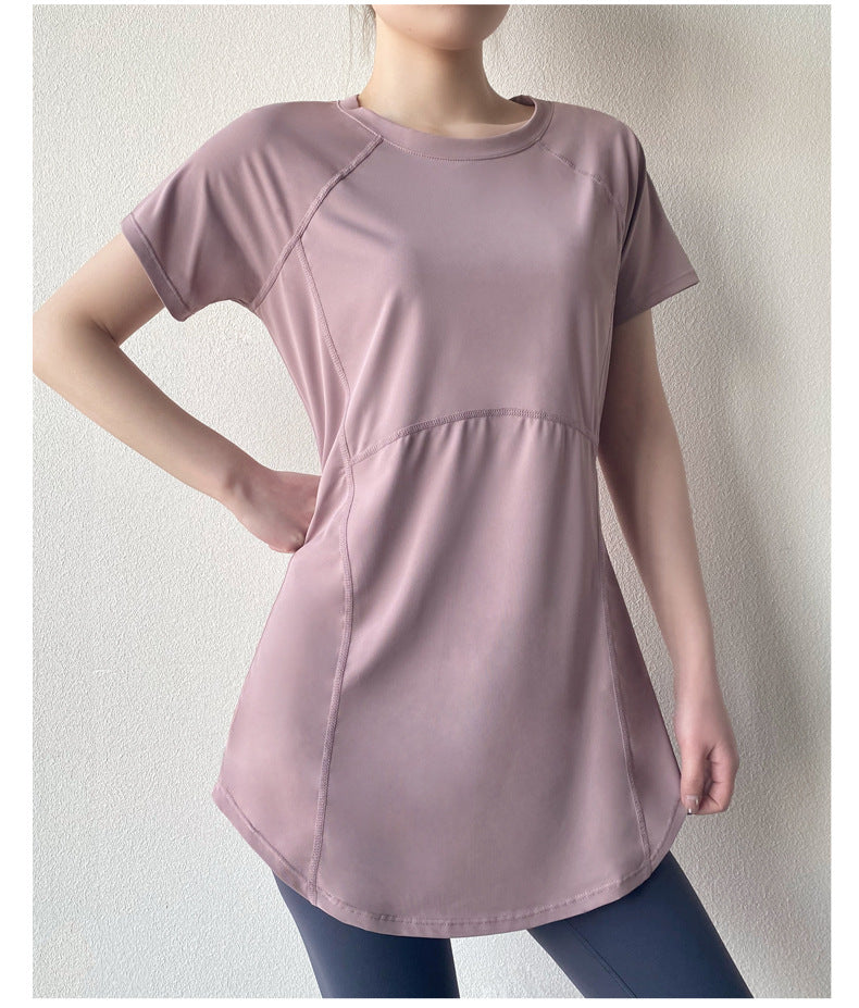 Yoga Clothing Short-sleeved Summer New Mid-length Hip Covering Slimming Quick-drying Top Breathable Fitness Sports T-shirt Women's Thin