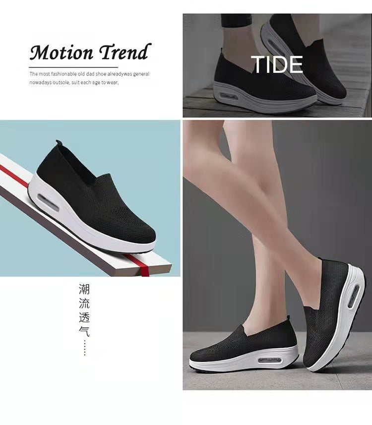 Women's Sports Shoes Cross-Border Foreign Trade 2026 New Model Thick-Soled Air-Cushioned Casual Shoes Mesh Slip-On Height-Increasing Walking Shoes for Women