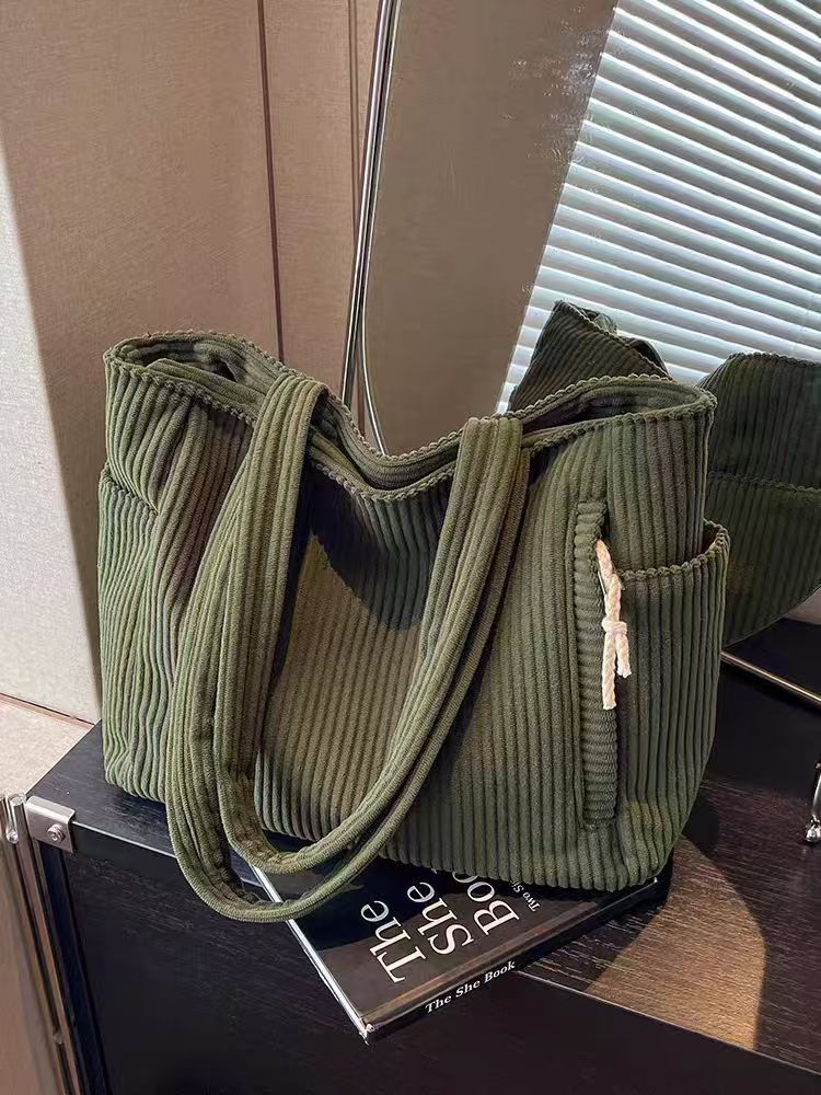 Corduroy Bag Women's Large Capacity 2024 New Autumn and Winter Casual Shoulder Shopping Bag Premium Tote Bag