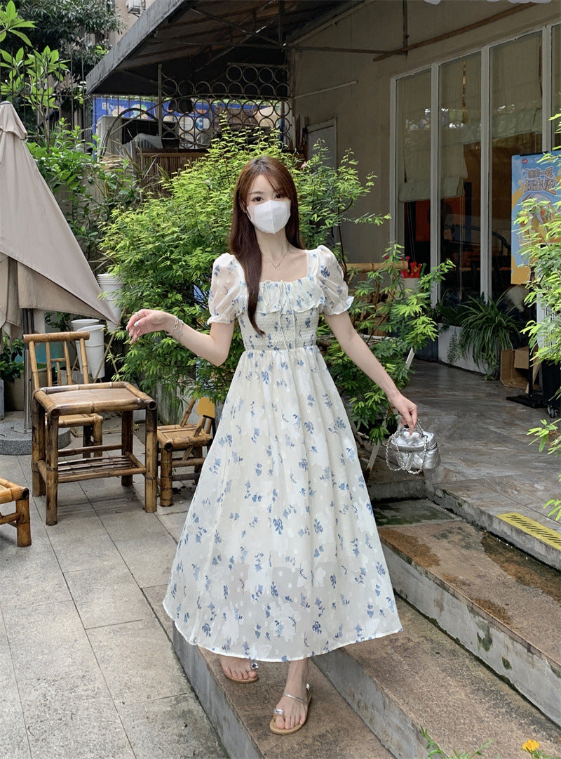 Gentle Floral Dress for Women, Summer 2026 New Chiffon Seaside Vacation First Love Dress, Puff Sleeve Long Dress
