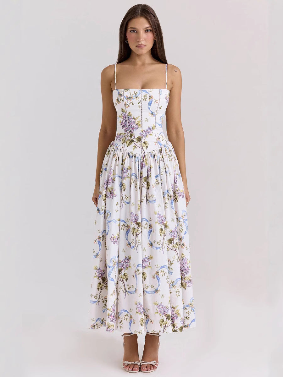 Fairy-Like Elegance, Fashionable and High-End French-Style Spaghetti Strap Dress, Gentle Style, Slimming Floral Spaghetti Strap Dress