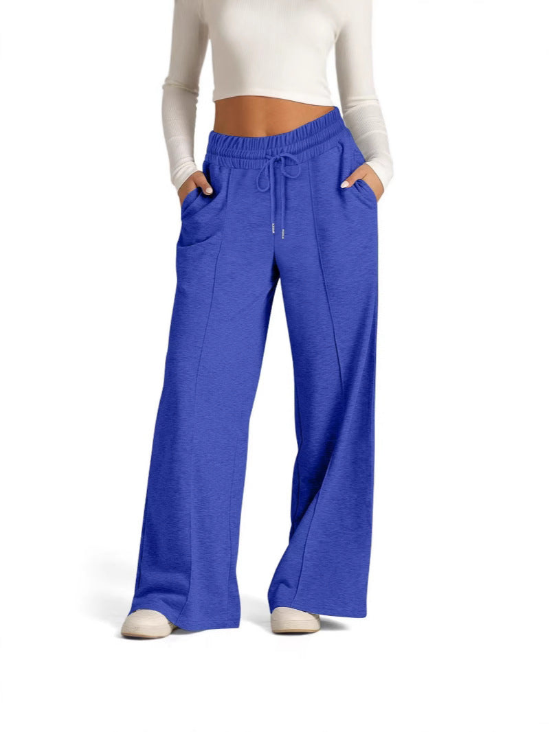 Cross-Border Export Amazon Temu2024 Spring and Summer European and American Style Pure Color Casual Wide-Leg Drawstring Elastic Waist Sweatpants