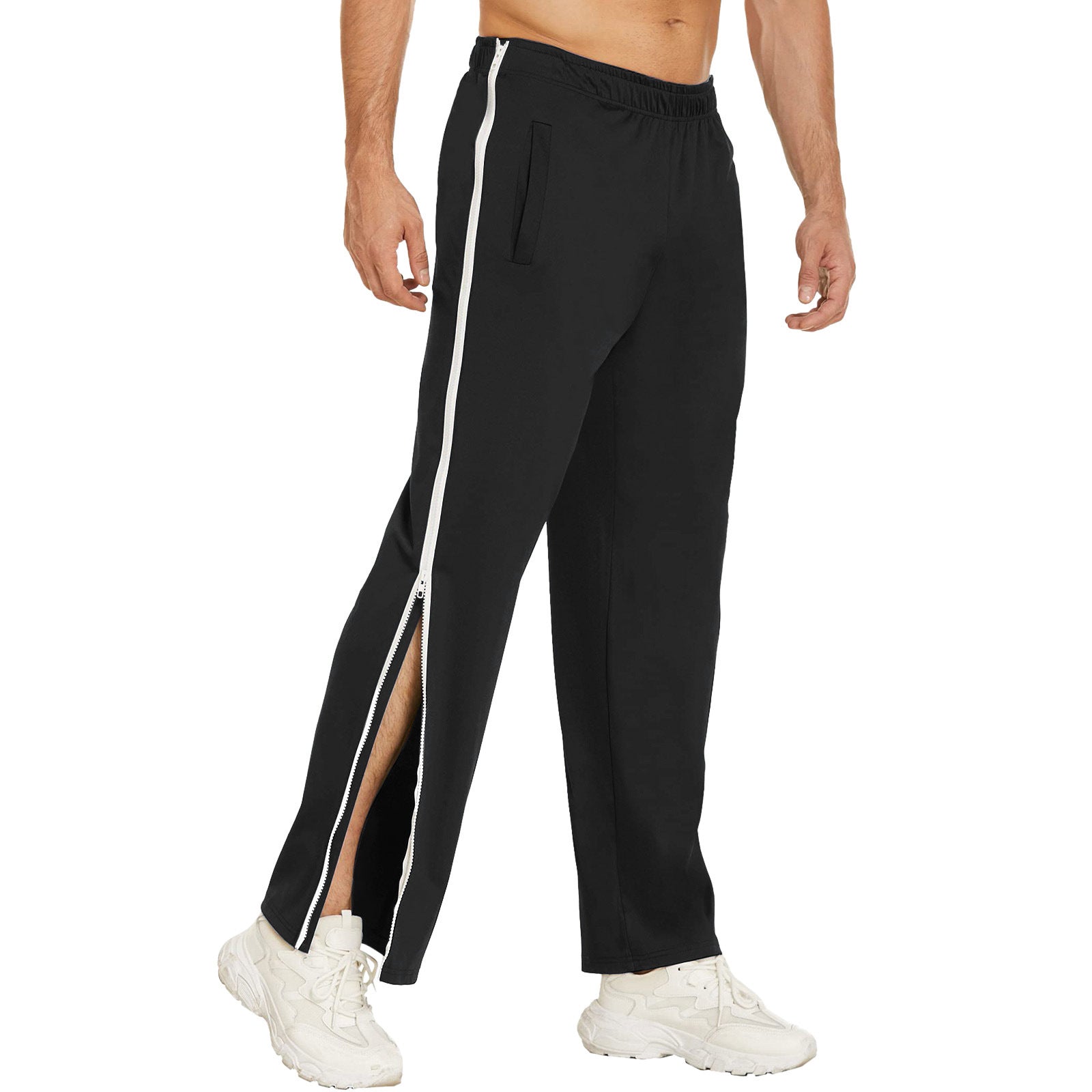 European and American Cross-Border Men's Trendy Sports Zipper Pants, Loose Sweatpants, Training Second-Take-Off Basketball Pants