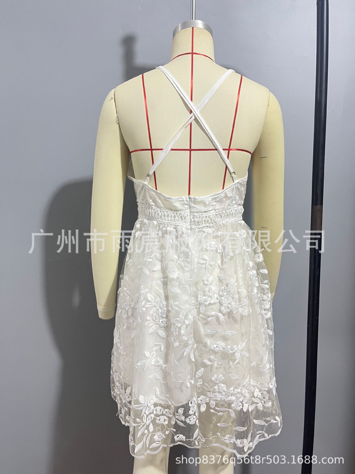 Cross-Border 2023 Summer New European and American Sexy Deep V Neck Backless Suspender Dress Amazon Lace Beach Dress