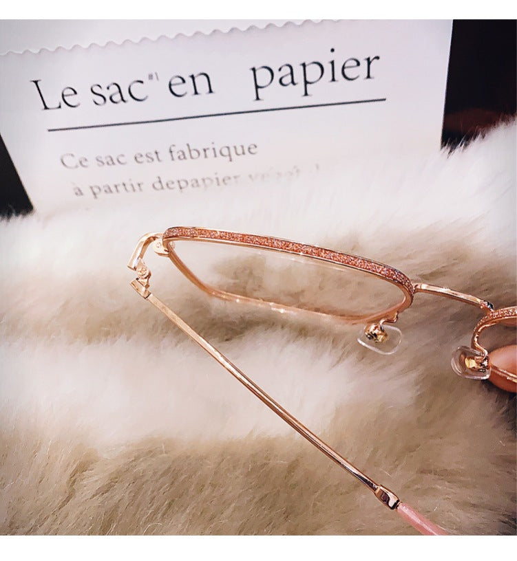 Anti-blue Light Myopia Glasses Women's Light Flat Glasses Metal Frame Internet Red Big Face Slimming Myopia Finished Glasses