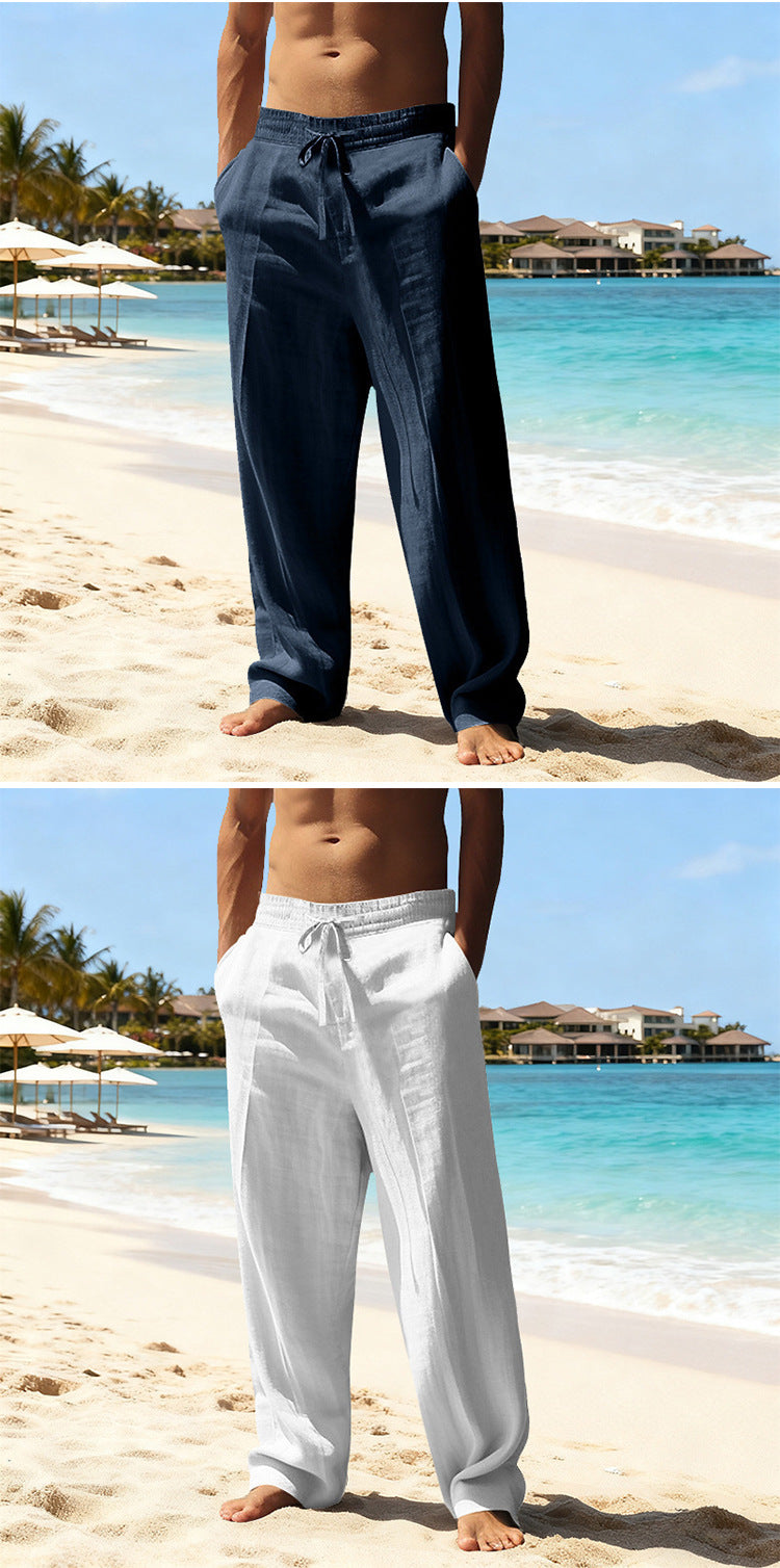 2024 Independent Station European and American Spring and Summer New Trendyy Men's Hip-Hop Breathable Linen Loose Casual Sports Pants