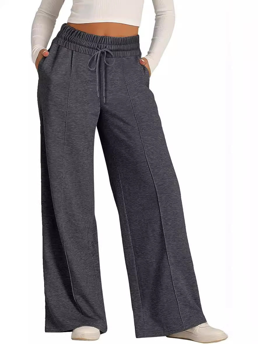 Cross-Border Export Amazon Temu2024 Spring and Summer European and American Style Pure Color Casual Wide-Leg Drawstring Elastic Waist Sweatpants
