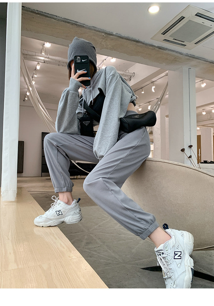 2026 Thin Ice Silk Sports Pants for Women, Loose White Joggers, Summer Thin Casual Harem Sweatpants for Petite Figures