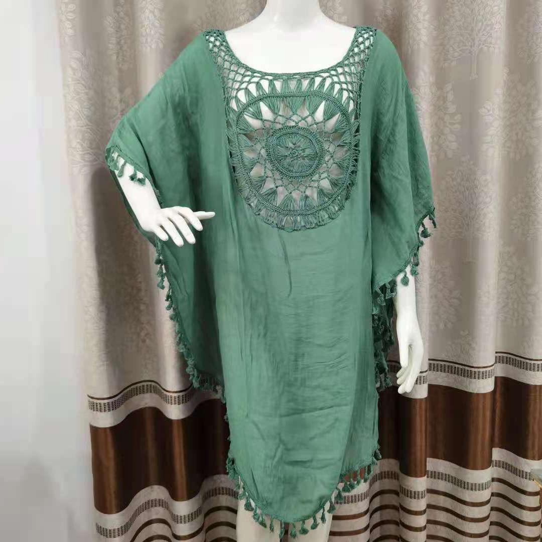 Women's Beach Blouse Batwing Sleeve Tassel Cotton Sunscreen Cover-Up