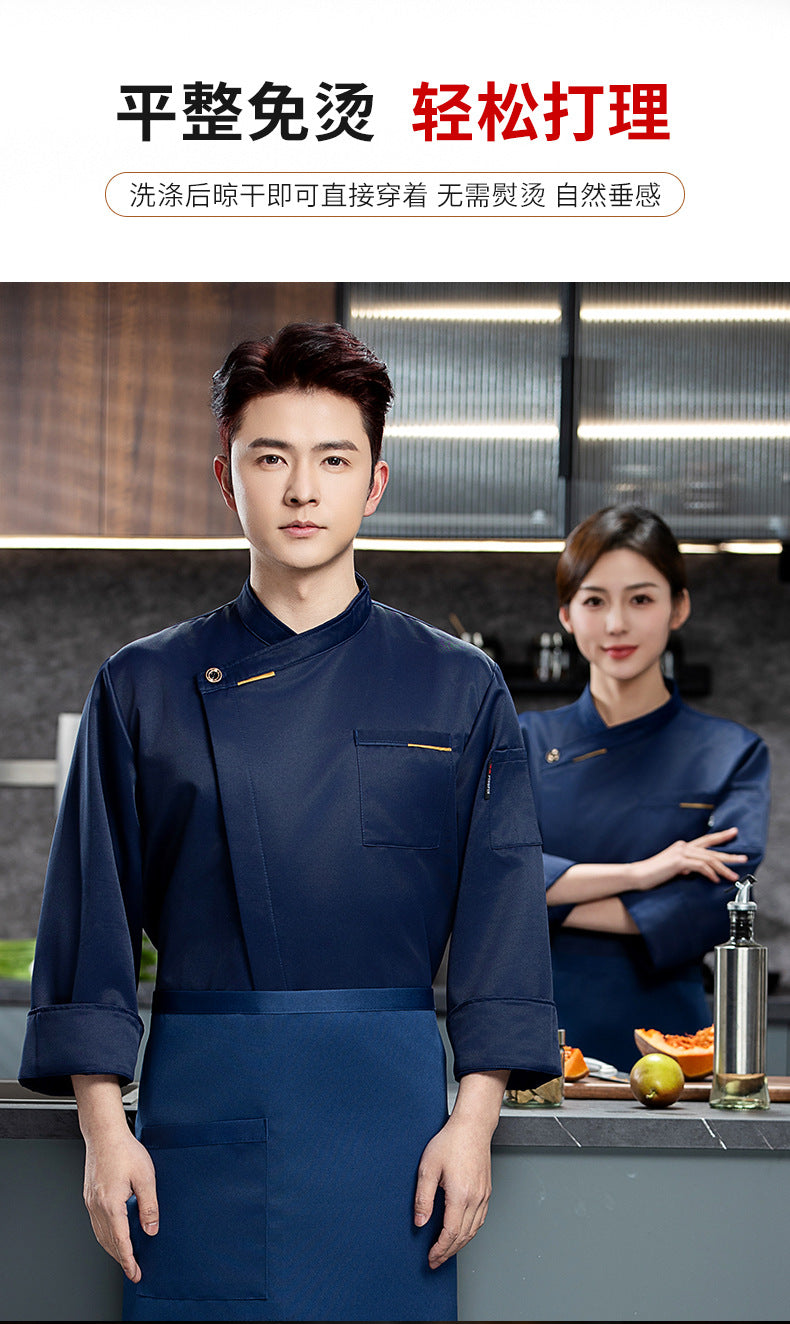 French Chef Overalls Long-Sleeved Men's Hotel Restaurant Kitchen Breathable Sweat-Absorbent Summer Chef Uniforms Short-Sleeved Women's Wholesale