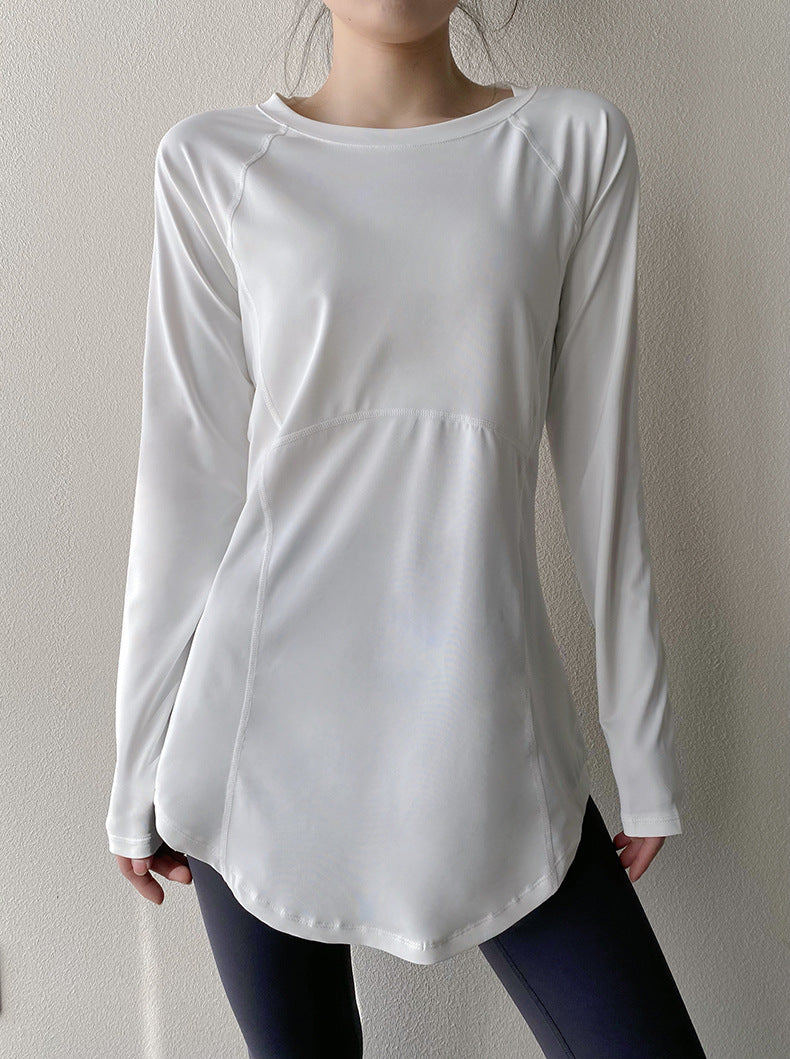Spring and Summer Long Hip Covering Slimming Style Beautiful Back Breathable Yoga Suit Long Sleeve Running Fitness Sportswear T-shirt for Women