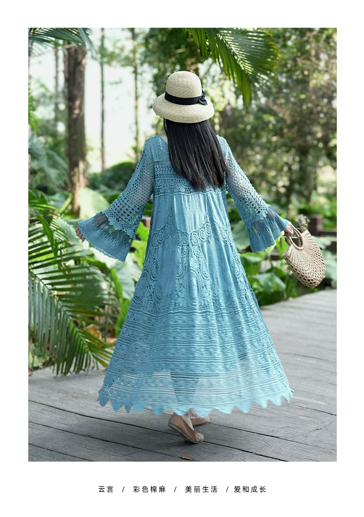 TIYIHAILEY Spring Summer Women Dresses Full Flare Sleevev Beige Loose Ladies Clothing Fashion Long Maxi 2026 New Blue Red Brown