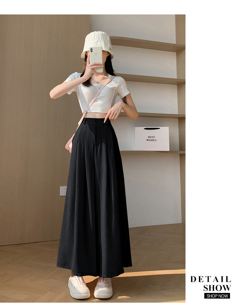 Real Shot of Textured Ice Silk Wide-Leg Pants for Women, New Summer Thin Pants for Small People, High-Waisted Casual Pants and Skirts