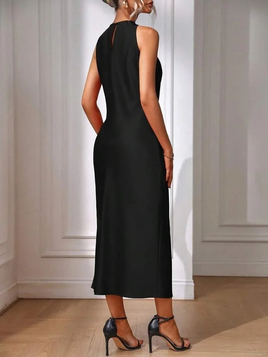 European and American Cross-Border Amazon Satin Dress Women's Spring and Summer Sleeveless Slit Satin Imitation Silk Long Skirt