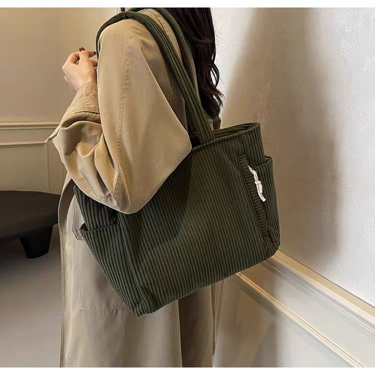 Corduroy Bag Women's Large Capacity 2024 New Autumn and Winter Casual Shoulder Shopping Bag Premium Tote Bag