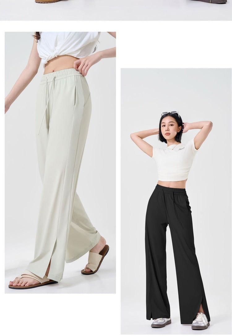 Summer Sunscreen Cool Ice Silk Wide Leg Pants Women's Lightweight Breathable Lazy Style Casual All-match Loose Slimming Straight Leg Pants