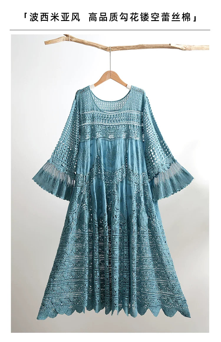 TIYIHAILEY Spring Summer Women Dresses Full Flare Sleevev Beige Loose Ladies Clothing Fashion Long Maxi 2026 New Blue Red Brown