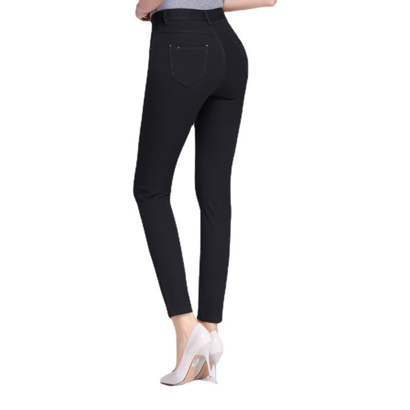 Women's Pants Spring and Autumn Black Cropped Casual Pants Women's Small Foot Large Size High Waist Stretch Small 0041 Pants