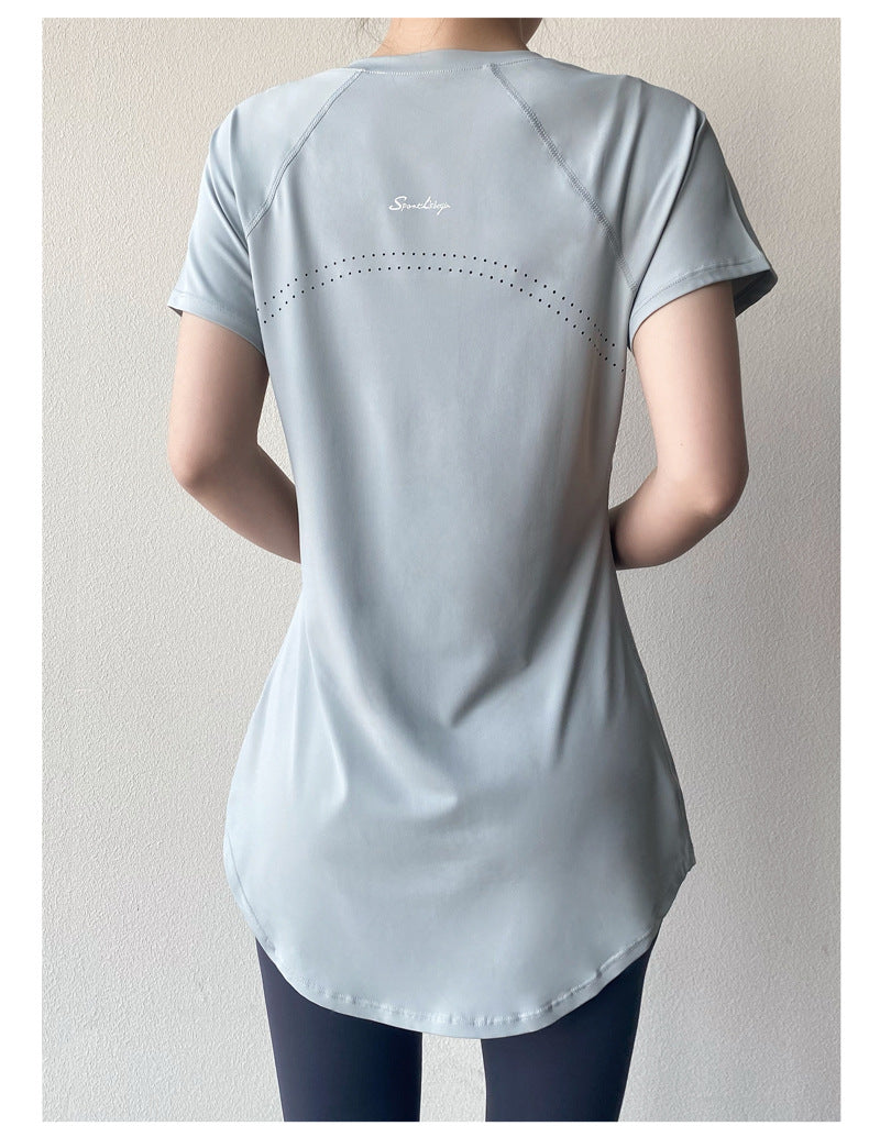 Yoga Clothing Short-sleeved Summer New Mid-length Hip Covering Slimming Quick-drying Top Breathable Fitness Sports T-shirt Women's Thin