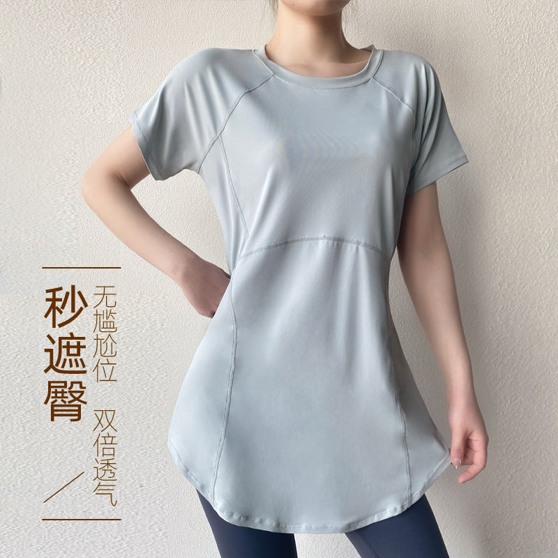 Yoga Clothing Short-sleeved Summer New Mid-length Hip Covering Slimming Quick-drying Top Breathable Fitness Sports T-shirt Women's Thin