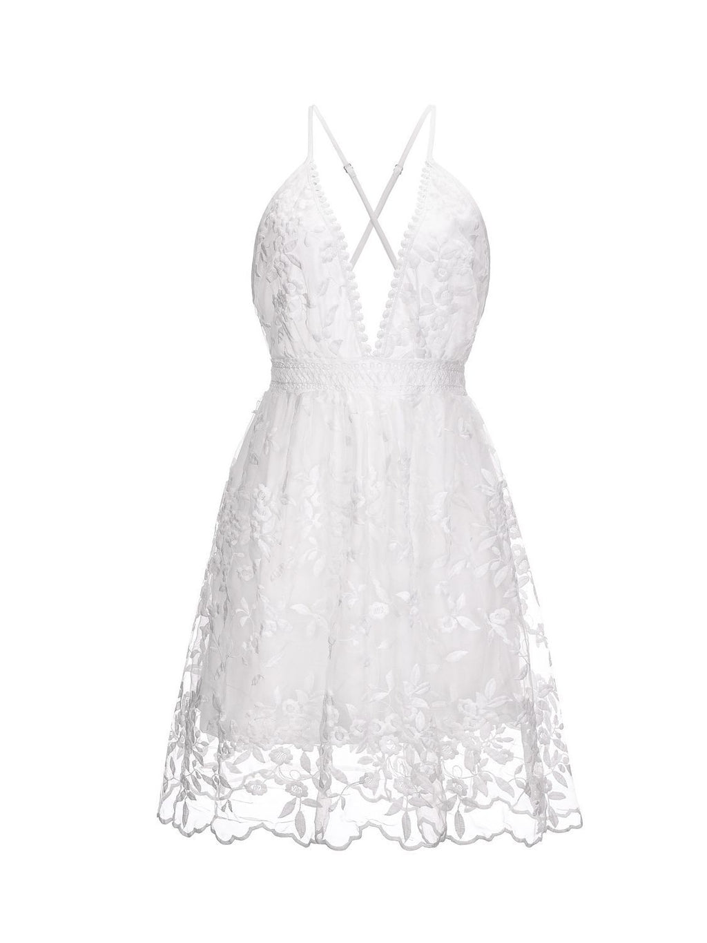 Cross-Border 2023 Summer New European and American Sexy Deep V Neck Backless Suspender Dress Amazon Lace Beach Dress