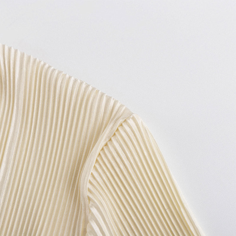 European and American Ins Style 2024 New Summer Sexy Hot Girl Top Slim-fit Horn Long-sleeved Pleated Shirt Women's French Style
