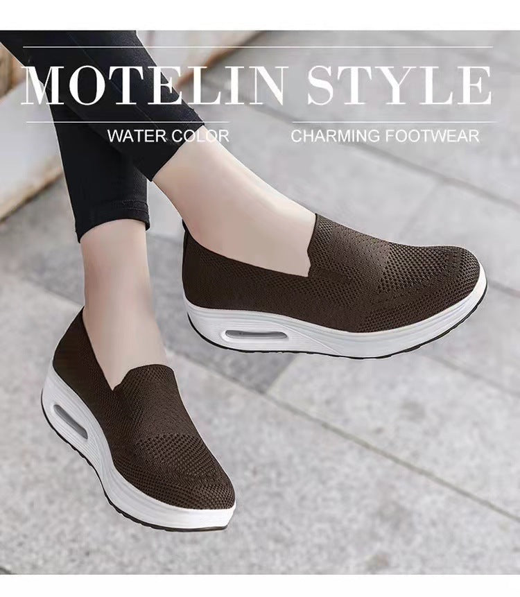 Women's Sports Shoes Cross-Border Foreign Trade 2026 New Model Thick-Soled Air-Cushioned Casual Shoes Mesh Slip-On Height-Increasing Walking Shoes for Women