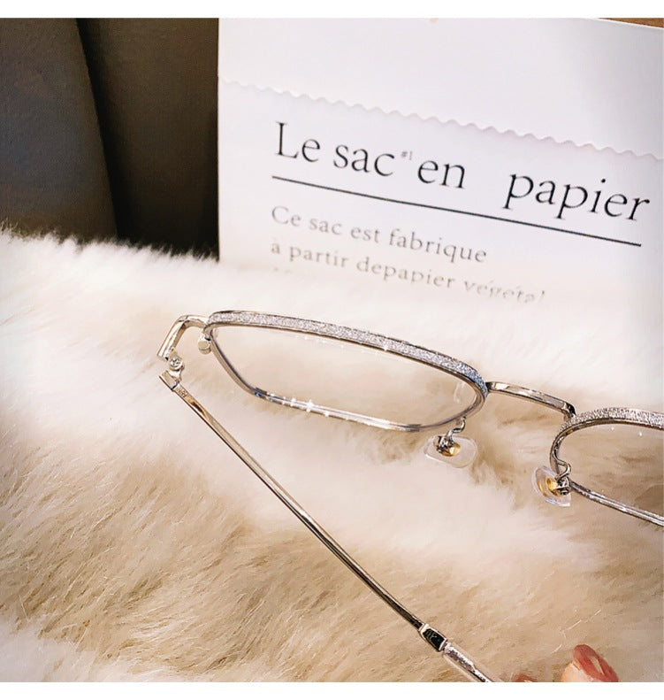 Anti-blue Light Myopia Glasses Women's Light Flat Glasses Metal Frame Internet Red Big Face Slimming Myopia Finished Glasses