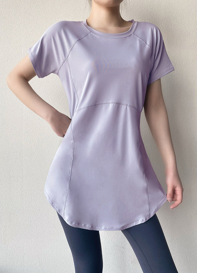Yoga Clothing Short-sleeved Summer New Mid-length Hip Covering Slimming Quick-drying Top Breathable Fitness Sports T-shirt Women's Thin