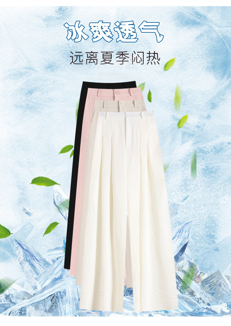 Real Shot of Textured Ice Silk Wide-Leg Pants for Women, New Summer Thin Pants for Small People, High-Waisted Casual Pants and Skirts